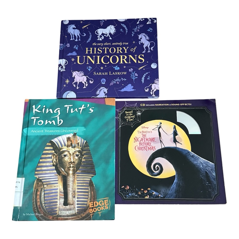 Kids Book Bundle History of Unicorns King Tut’s Tomb Nightmare Before Christmas